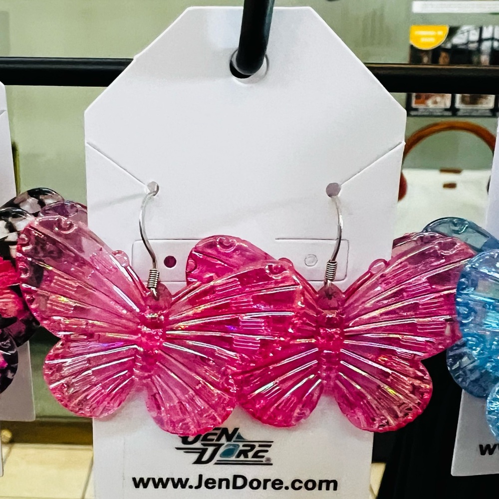 JenDore Handmade Pink Butterfly Dangle Drop Earrings Hypoallergenic